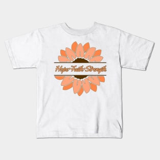 Orange Sunflower Hope Faith Strength Kids T-Shirt